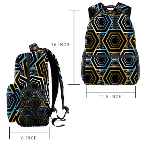 Sac à dos d'école géométrique hexagonal multicolore pour ado et voyage décontracté 40cm - 2