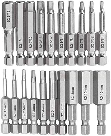 Saipor 20pcs Magnetic Hex Head Screwdriver Bit Set 1/4 Inch Hex Shank Inner Hexagon Head Screw Driver Drill Bits Allen Wrench Drill Bit Set 60mm Length (10pcs Metric & 10pcs SAE)