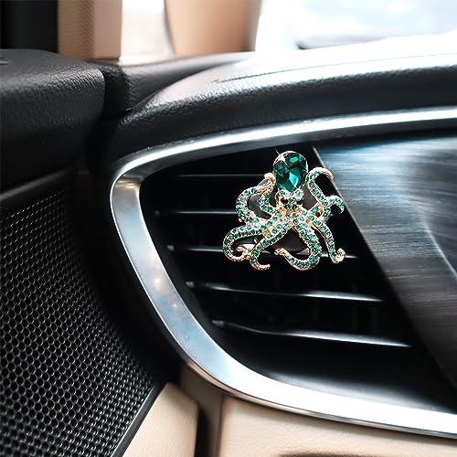Image of ORIESSE 2pcs Octopus Car Vent Clips Car Air Freshener,Green Bling Car Accessories for Women,Ocean Animal Theme Beach Car Decor,Refillable Car Diffuser