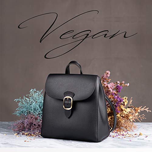 Simple Vegan Leather Flap 3 Way Convertible Backpack For Women Classic Vintage Faux Leather Fashion Daypack (Black)2