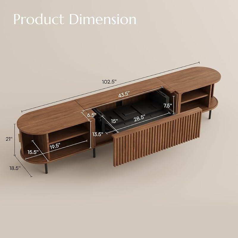 102" Ultra Short Throw Projector TV Stand, Mid-Century Modern Electric Cabinet for Entertainment Center, with Linkage Memory Function and Ample Storage Space, Walnut Color image 2