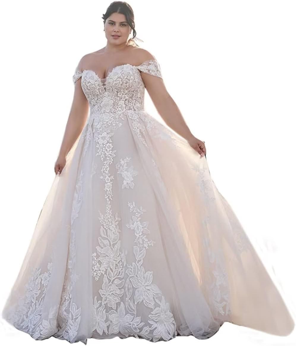 Women's Marriage Wedding Dresses Sweetheart Lace Appliques Tulles Bridal Gowns Off The Shoulder Ball Gowns