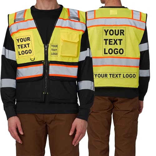 Image of A-SAFETY High Vis Reflective Safety Vest for Men Women Zipper Ipad Pockets Mesh Construction Apparel Neon Vest for Work