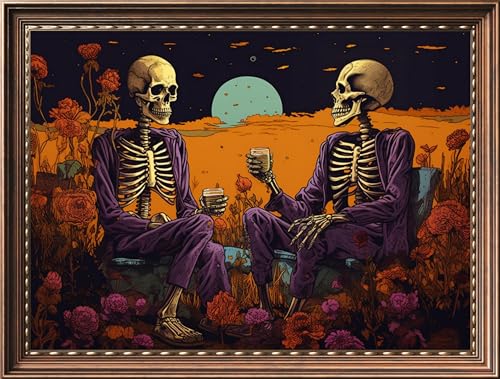 Image of Leczany Cross Stitch Stamped Kit for Beginner - Two Skeletons Cheers | DIY Embroidery Starter Patterns Craft Kit Needlepoint for Adults | 11CT, 3 Strands | 17.7x13 inches