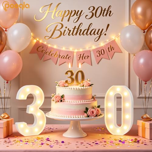 Image of Pooqla 30th Birthday Decorations for Her Him, Large 12.6 in Tall Light Up Numbers for Party Decorations Table Decor, Big Marquee Numbers 30th Birthday Gift for Women Men Wedding Anniversary Decor