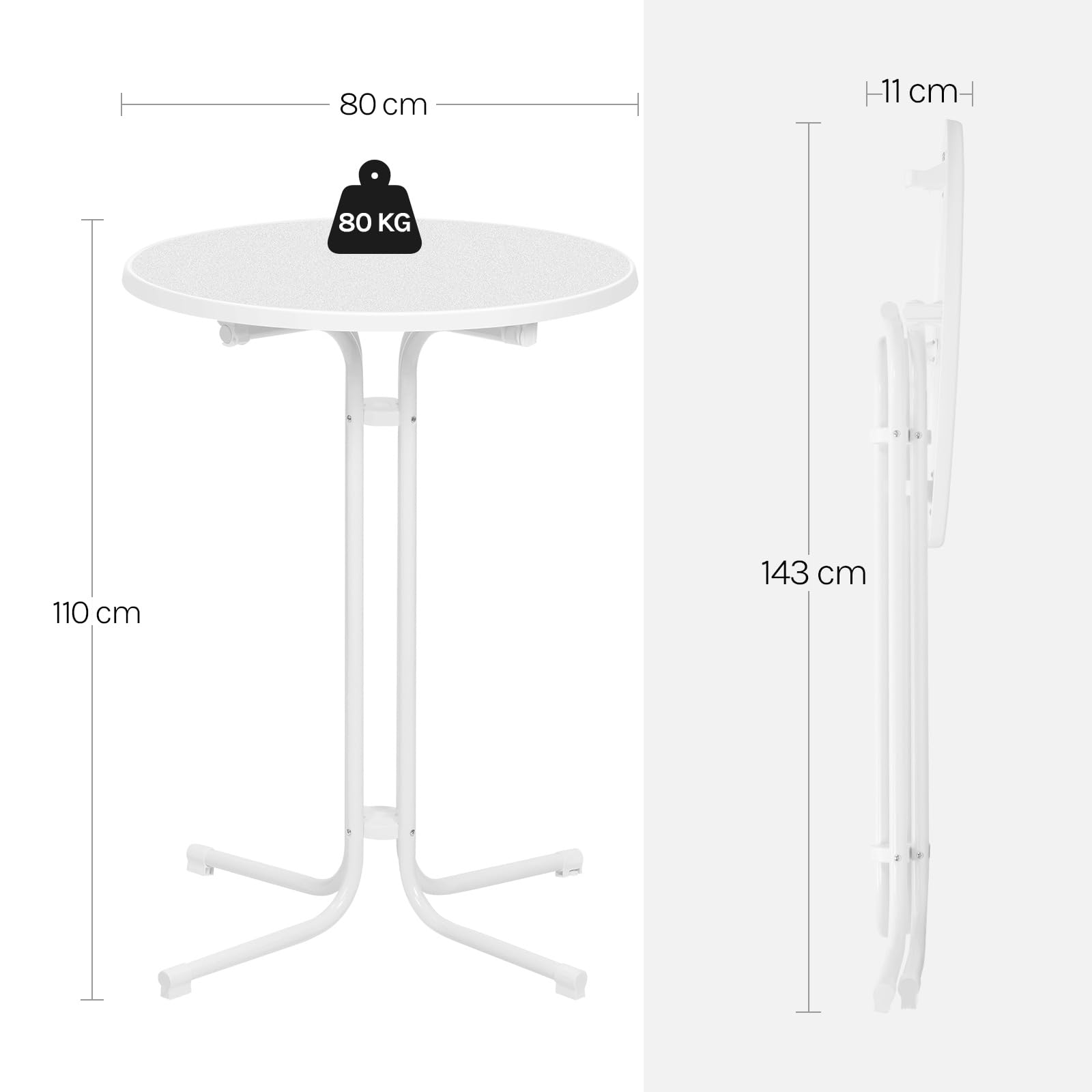 WOLTU Stehtisch klappbar, Bistrotisch mit Husse, Gartentisch wetterfest rund, Bartisch Ø 80 cm, Hochtisch 110 cm, Beistelltisch Indoor Outdoor, für Garten Party Hochzeit, Metallrohre, Weiß