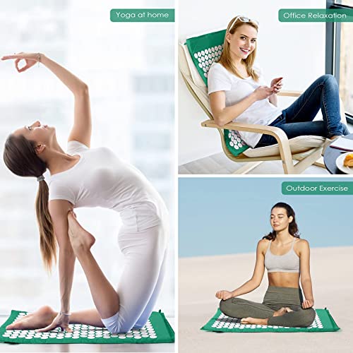 26.77 In Premium Acupressure Mat And Pillow Set For Back Pain Relief & Neck Pain Relief, With Memory Foam Pillow, Includes Carry Bag (Green) #TOP2