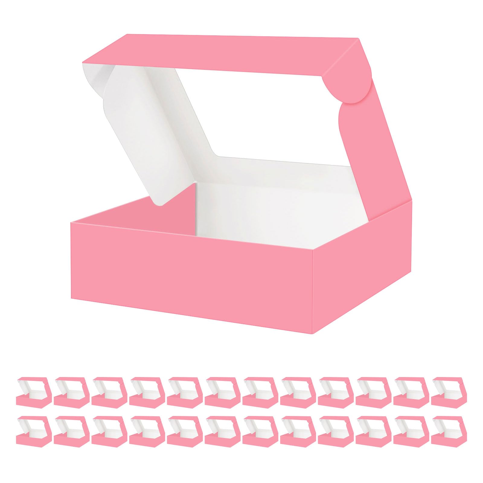 25 Cookies Boxes 10x8x2.5 Inches Black Bakery Boxes With Window Strawberries