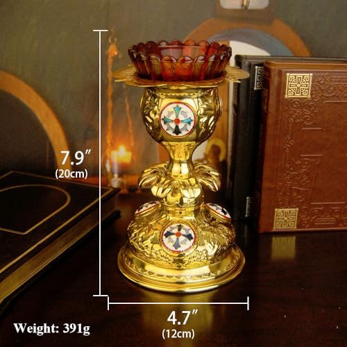 RZRHMUHN Orthodox Christian Candle Holder - Zinc Alloy Religious Decor with Removable Glass Cup for Church, Altar and Ceremonial Use