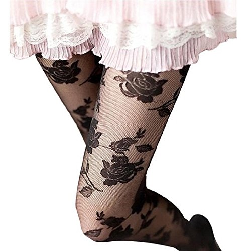 Gilroy Women Sexy Lace Rose Pattern Long Pantyhose Stocking Tights - Black2