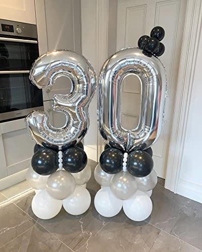 Image of 40 Inch Silver 30 Number Balloons Giant Jumbo Huge 30 Foil Mylar Helium Number Digital Balloons Silver Birthday Mylar Digital Balloons Dirty 30th Birthday Party 30th Anniversary Events Party