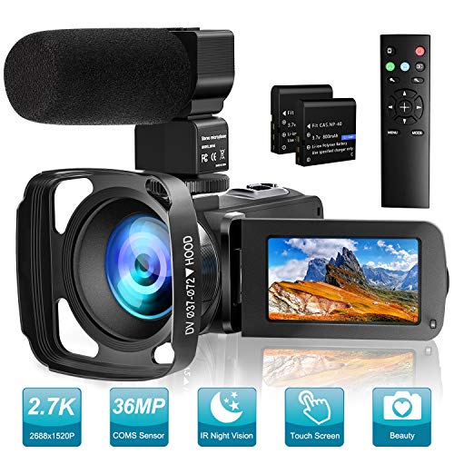 Video Camera 2.7K Camcorder with Microphone Ultra HD 36MP Vlogging Camera for YouTube