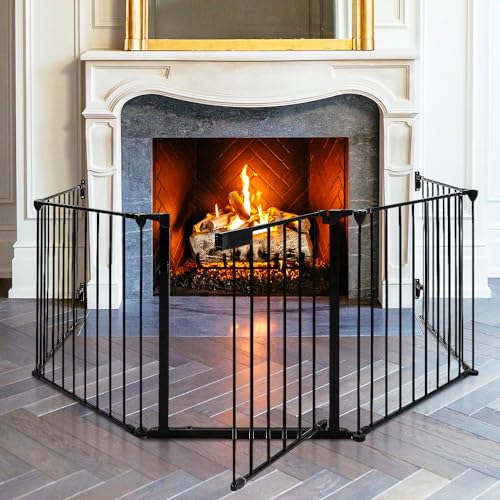 Barrera de Seguridad para Chimenea con Puerta de Metal, Barrera de Seguridad para Niños y Mascotas-Vallas Infantiles, Proteccion Escaleras Niños, Rejilla plegable-310 * 2,5 * 75cm (5 pz)