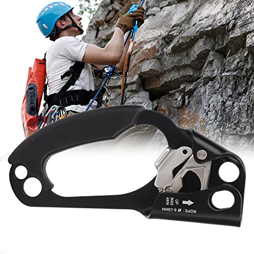 lvifloae Blue Right Hand Ascender, Rappelling Gear Equipment with Ergonomic Rubber Handle, Hand Ascender Stable Fixing Non Slip Strong Grip Spring Rope Ascender Mountaineering Supp (Left Black)