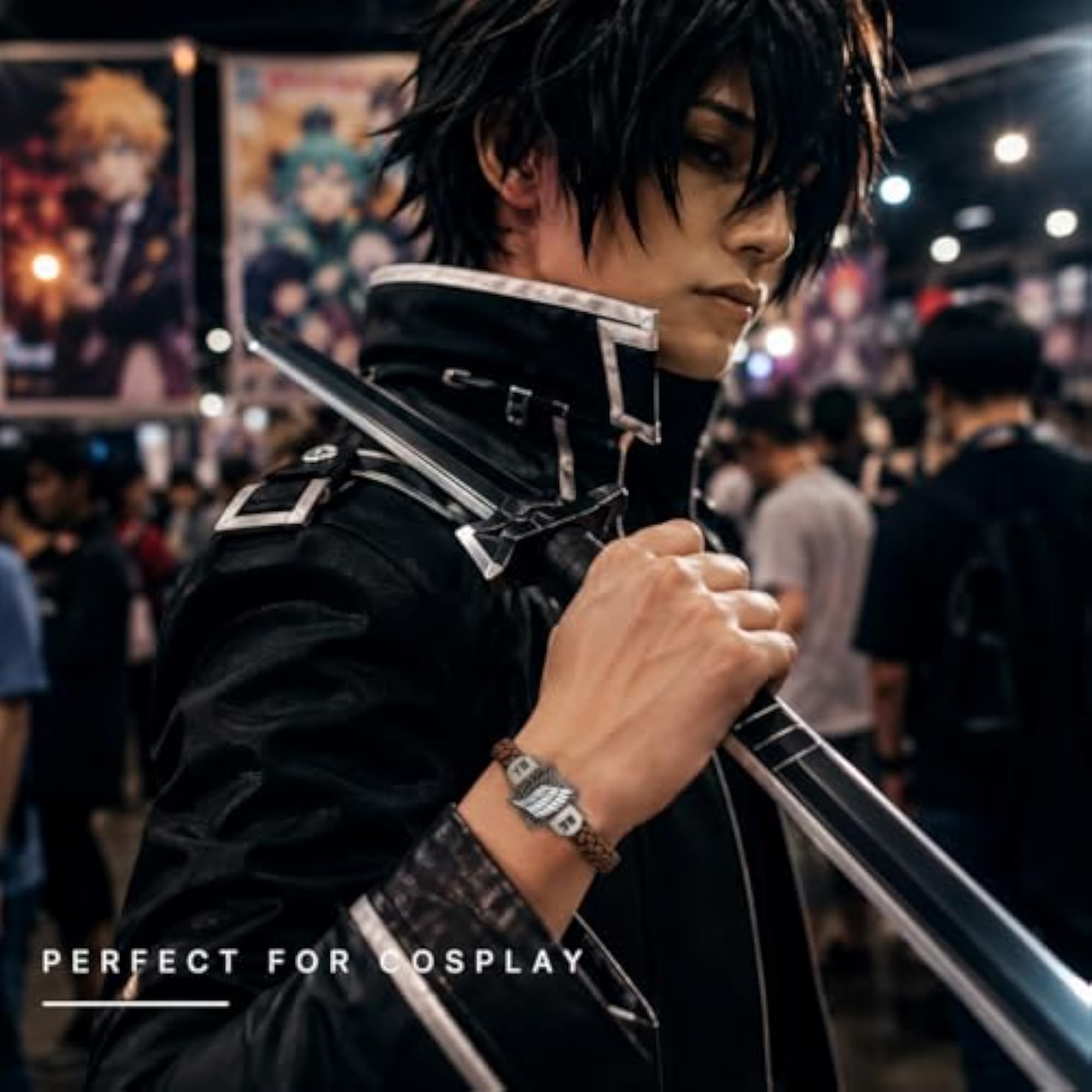 Anime-Inspired Faux Leather & Alloy Wristband Bracelet