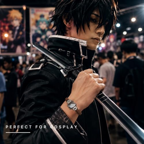 Image of Street27 Anime-Inspired Cosplay Bracelet | Faux Leather & Alloy Wristband for Costume, Events & Collectible Use - Black (1 Piece)