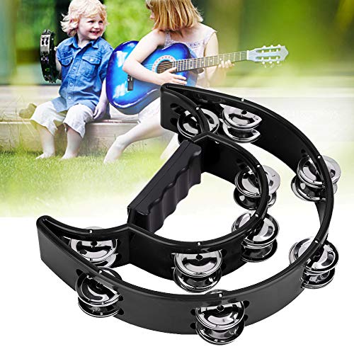 Tambourines for adults Metal Half Moon Hand Tambourine Jingles Musical Instruments for Musicians Bands Party, Wedding (Black) - Image 2