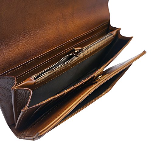 ORIREAL Women's Wallet Genuine Leather Ladies Dip Dye Wallet with 18 Card Slots Large Capacity Card Holder Cluth Purse3