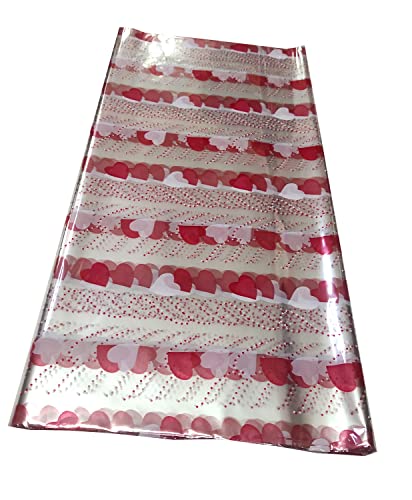 Image of 3A Featuretail 20 Inch x 26 Inch Multipurpose BOPP Transparent Cellophane Sheets For Flowers Bouquet, Gift Wrapping, Dry Fruits Baskets Hampers (50 Sheets, Red Heart Design Print)