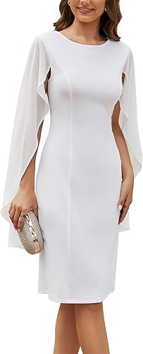 Miniatura 5 de HELYO Vestido corto de gasa con manga de capa para mujer con espalda en V semiformal elegante ajustado para invitadas de boda noche cóctel