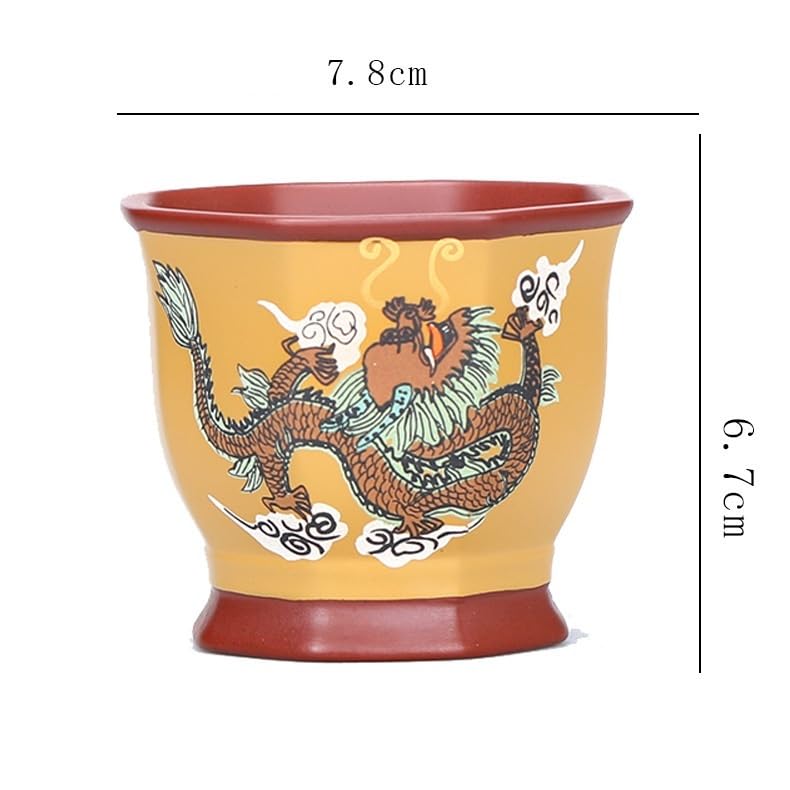 Kleine Teetassen 3er-Pack Teetassen aus lila Ton im Vintage-Stil mit Drachenmuster, handgefertigte chinesische Gongfu-Teetassen