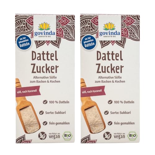 Dattelzucker aus 100% Datteln (2x400g) Natürlich Süß & Karamellig | 1:1 Zuckerersatz | Fein & Hell | Ideal für Backen Desserts & Müsli | DE-ÖKO-005
