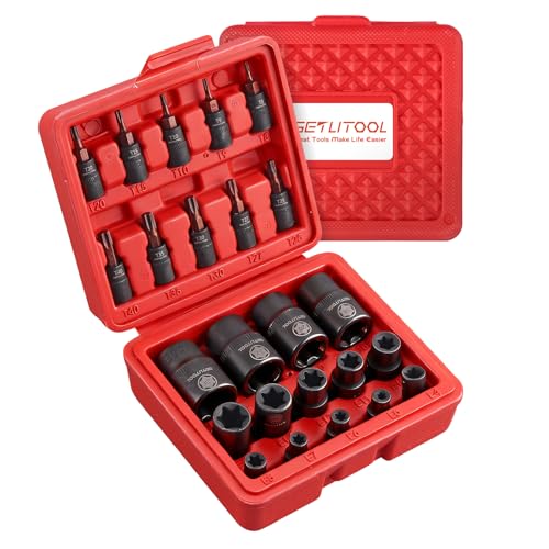 GETLITOOL Jeu de 24 douilles Torx intérieur extérieur, clé à douille Torx, extérieur E4-E24 E douilles professionnelles, intérieur T8-T40 embouts de...