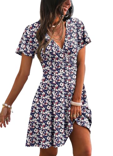 Image of RUMIA Women Casual Dresses Wrap V Neck Dress A-Line Summer Sundress Fashion