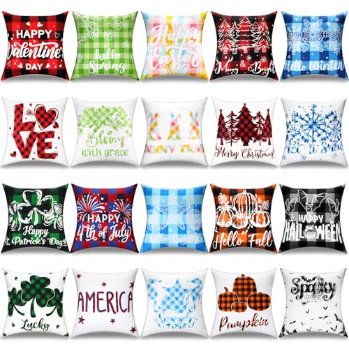 Mindsoft 20 Pcs Holiday Pillow Covers 18 x 18 Easter Pillow Cover Spring Summer 250th Anniversary Pillowcase Decorative Seasonal Cushion Case for Farmhouse Home Sofa(Color Stripes)