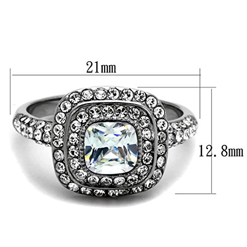 Marimor Jewelry 2.55 Carat Halo Cushion Cut Zirconia Stainless Steel Engagement Ring Women's Size 5-102
