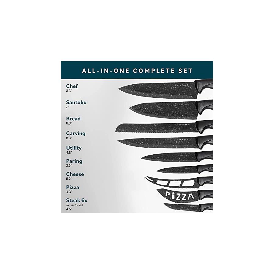 Home-Hero-Kitchen-Knife-Set-Steak-Knife-Set-20-Pcs-Ultra-Sharp-High-Carbon-Stainless-Steel-Knives-Set-Non-Stick-Coated-Chef-Knife-Set-with-Ergonomic-Handles Home Hero Kitchen Knife Set with Sharpener - High Carbon Stainless Steel Knife Block Set with Ergonomic Handles (20 Pcs - Granite)