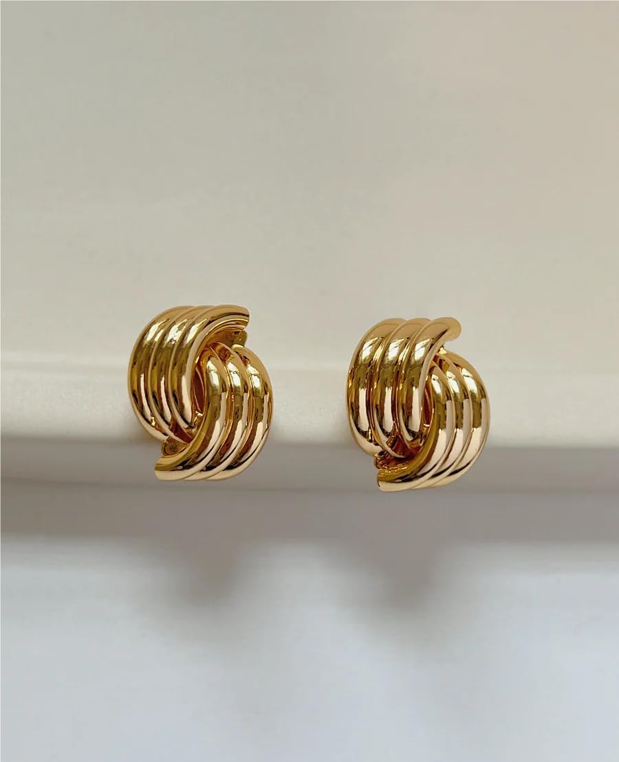 Gold Statement Geometric Dangle Drop Earrings for Women Chunky Trendy Knot Stud - Image 5