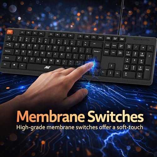 Image of Ant Master 05 Wired USB Keyboard - Full-Size 104 Keys with Numeric Pad | Membrane Silent Typing, 1.3m Cable, Plug & Play | Ergonomic Office & Home Keyboard for PC, Laptop, Mac & Linux - Black