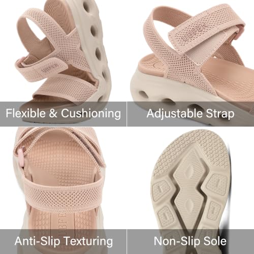 Image of UBFEN Womens Comfortable Walking Sandals with Cushioned Sole | Non-Slip Rocker Bottom, Arch Support, Adjustable Straps, Lightweight Water Sport Platform Summer