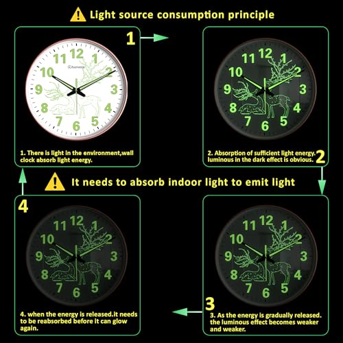 Image of Auromin Antique Radium Glass Wall Clock Night Glow for Bedroom | Night Light Silent Glass Wall Watch for Living Room, Living Room, Study (Clock-GL-Deer-RDM-DYNY)