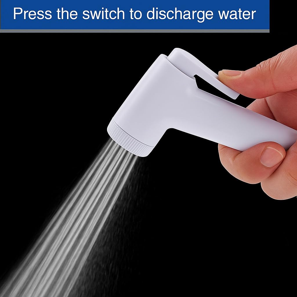 HOMEMATES White ABS Handheld Bidet Spray for Toilet, High-Pressure Jet with Leakproof Nozzle, Wall Hook & Screws for Bathroom Hygiene and Cleaning 2