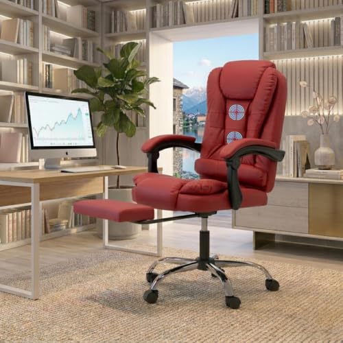 Image of Casa Copenhagen Italia Leatherette Office Chair | Boss Chair, Ergonomic Executive, Cushioned Arms & Seat, 2 Point Back Massager, Adjustable Leg Rest, Heavy Duty Metal Base (Burgundy)