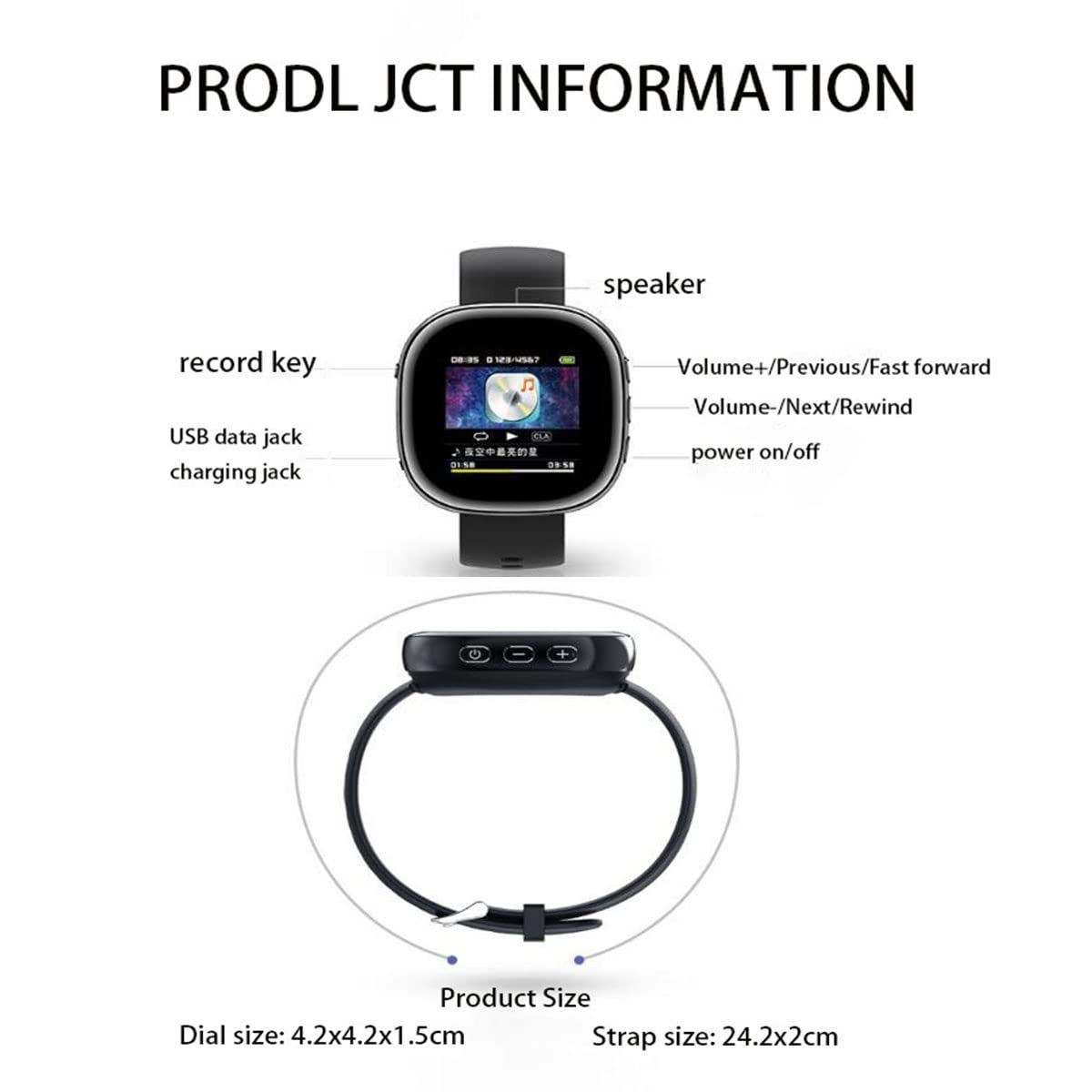 Zegarek dyktafon, przenośny dyktafon Bluetooth 32 GB, z funkcją odtwarzania i MP3, dyktafon z redukcją szumów, wbudowany głośnik do odtwarzania na spotkanie/zajęcia/wywiad/odtwarzacz MP3 (rozmiar