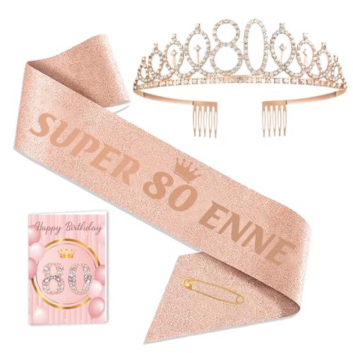 Toctax Fascia Corona Compleanno Personalizzata con Biglietto, Regali Gadget per 80 Anni, Idee Regalo e Decorazione per Donna