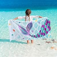 WERNNSAI Mermaid Kids Beach Towel for Girls - 76 x 150cm Mermaid Sand Free Swim Towels for Girls Bath Pool Camping Travel Towel Quick Dry Ultra Absorbent Super Soft Beach Blanket Bath Shower Towel