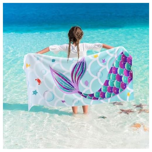 Meerjungfrauen Strandtuch – 76 x 150 cm MeerjungfrauenPolyester Camping Handtücher für Mädchen Kinder Schnell Trocknend Badetuch Ultra Saugfähig Superweich Stranddecke Pool Reisen Schwimmen Duschtuch
