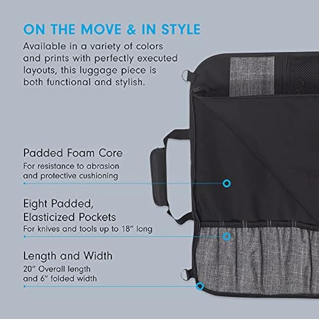 Messermeister Preservation 8-Pocket Knife Luggage, Black - 8 Elasticized, Reinforced Pockets for Culinary Tools - Holds Up to 18¡± Knife - Made From 100% Recycled Water Bottles