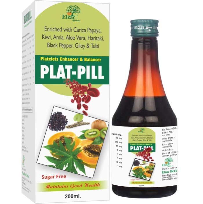 Plat Pill Syrup 200 ml | Ayurvedic Platelet Booster for Dengue, Viral Fever & Immunity | Enriched with Papaya Leaf & Giloy | Natural Support for Low Platelet Count | Sugar-Free