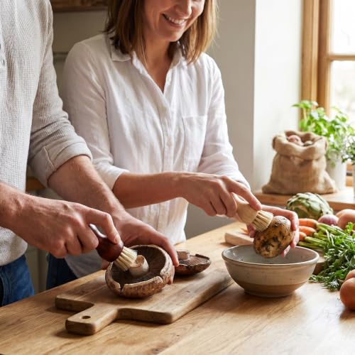 Foto von 2 Stück Pilzbürste Champignonbürste, Langlebige Gemüsebürste Champignonbürste Küchenbürste Kartoffelbürste aus natürlichem Bambus und Rosshaar für Geschirr Töpfe Pfannen