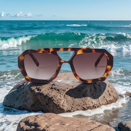 Image of ADE WU Rectangle Sunglasses for Women Men Retro 90s Sunglasses Trendy Black Tortoise Shell Glasses Y2K