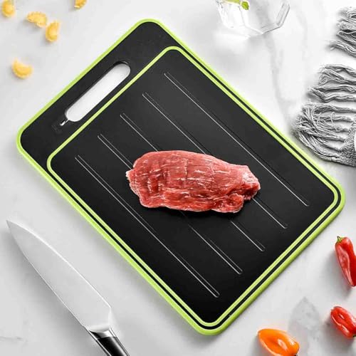 Tagliere Scongelatore 4 in 1, Vassoio di Scongelamento rapido, Frost Away Tagliere con funzione di Scongelamento, per Scongelare, Tagliare, Grattugiare Spezie e Affilacoltelli da Taglio