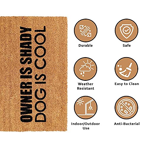 Image of Onlymat Owner is Shady Funny Printed Anti-Slip Doormat (Black, Brown) Rectangular Shaped Entryway Rug Natural Coir with PVC Backing for Outdoor Entrance Home Mats Floor Door Hall Living (75cm x 45cm)