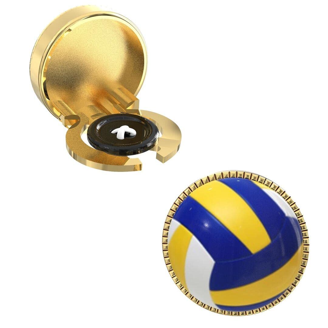 Button Covers For Men | Silver Plated Glass Cabochon | Collection - Sports |Volleyball Design Pattern-image-22