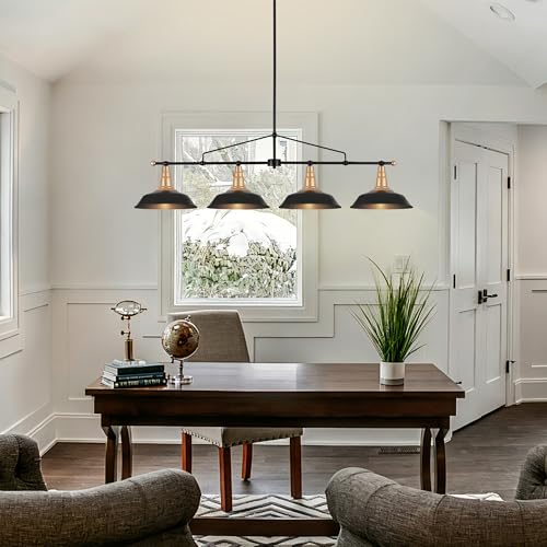 Image of 4-Light Linear Chandelier Black and Gold Kitchen Island Light Fixture