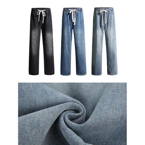 Adhdyuud Men's Wide Leg Jeans Washed Denim Relaxed Fit Drawstring Waist Casual Streetwear Trousers3